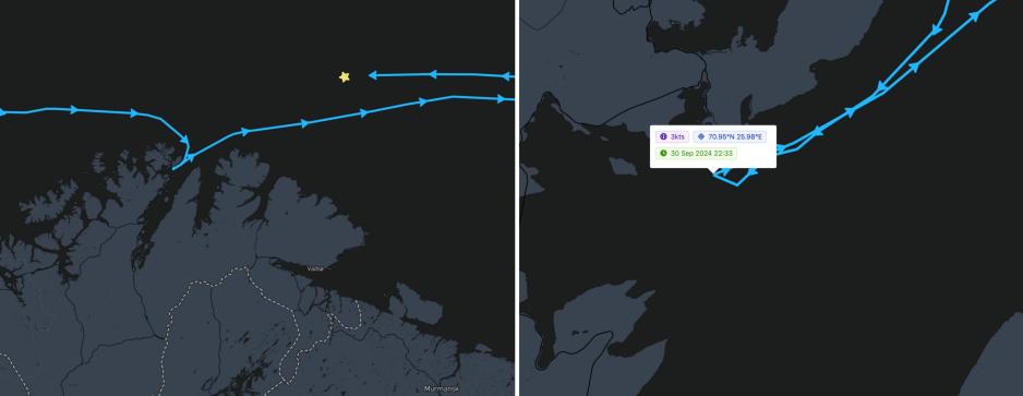 Track of Fedor Litke stopping at Honningsvåg’s on September 30, 2024. (Source: Shipatlas) fedor litke