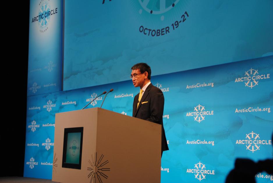 The Japanese Minister of Foreign Affairs, Taro Kono, told The Arctic Circle Assembly that Japan is heading for the Arctic energy marked - assosiated with Russian giant Novatek. (Photo: Arne F. Finne). The Japanese Minister of Foreign Affairs, Taro Kono