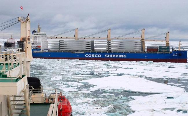 TiThe Tian You transporting windmill blades and other parts along the NSR in 2018. (Source: Courtesy of Rosatomflot) Tian You