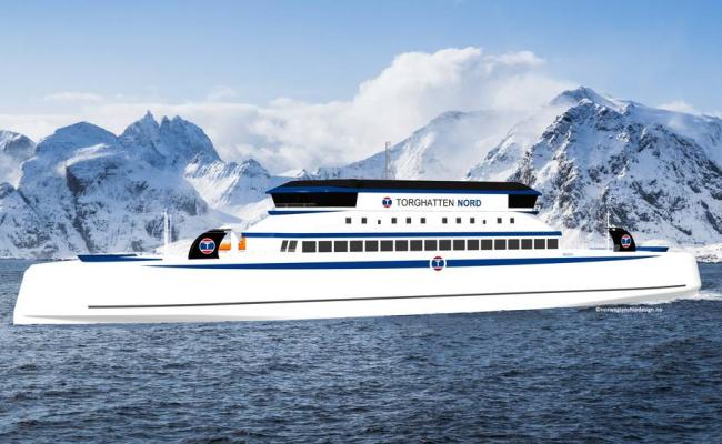 Slik kan de nye hydrogenfergene kan se ut. (Illustrasjon: Torghatten Nord)